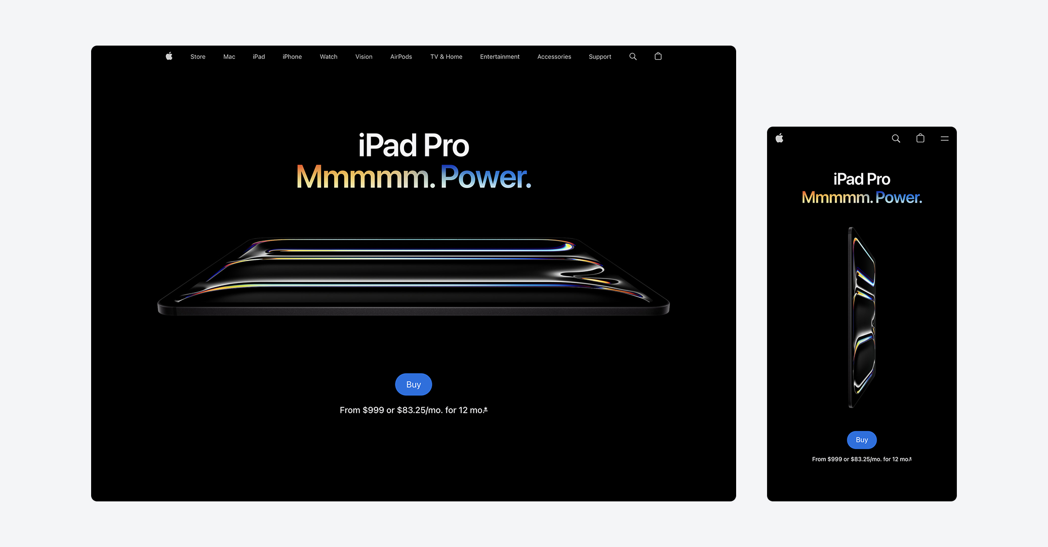 Apple website as a typogrpahy example on mobile and desktop