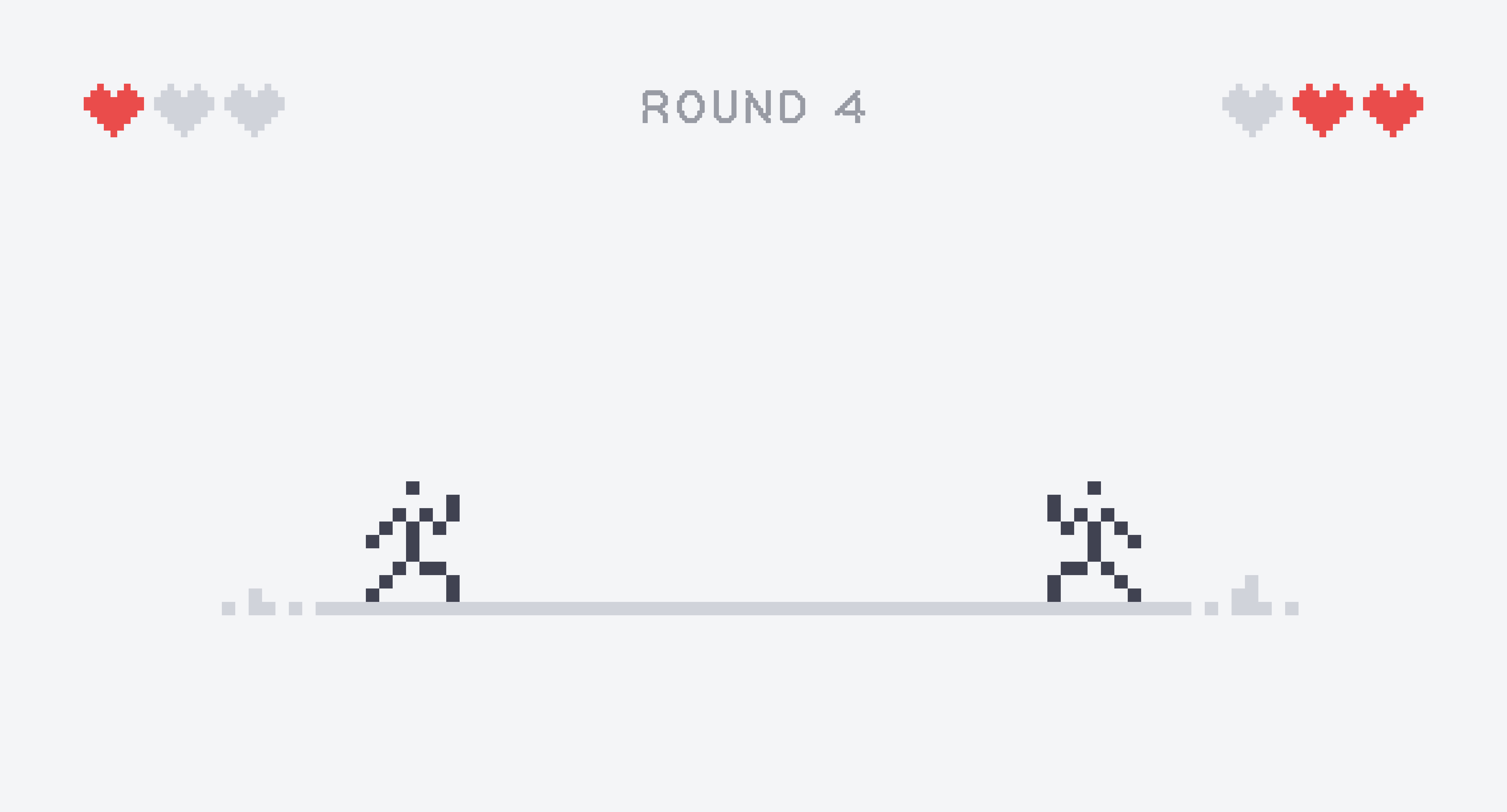 A minimal, pixelated fighting game scene set in Round 4, symbolizing the interview process