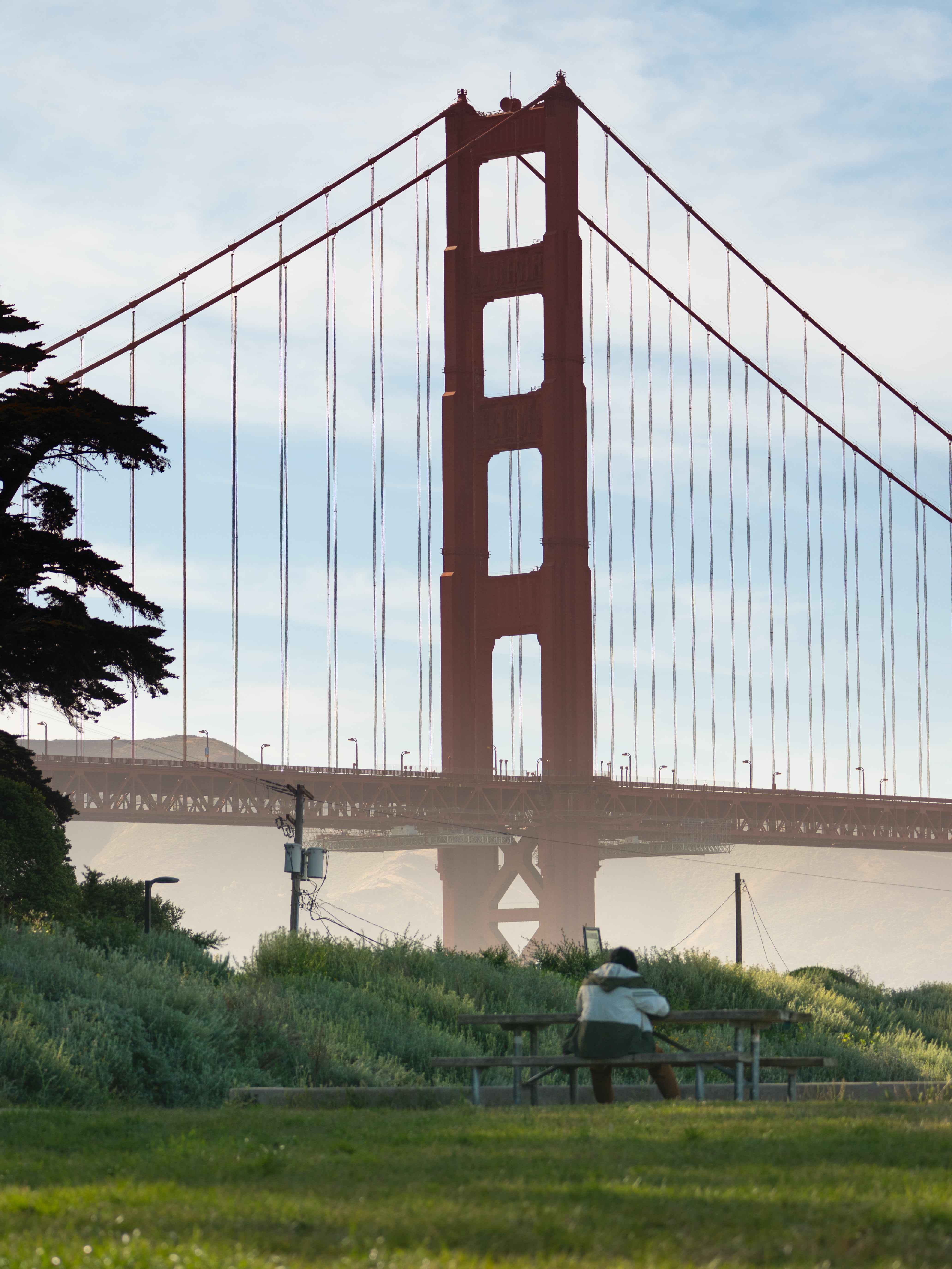 A shot of the Golden Gate Bridge the east side of the bridge